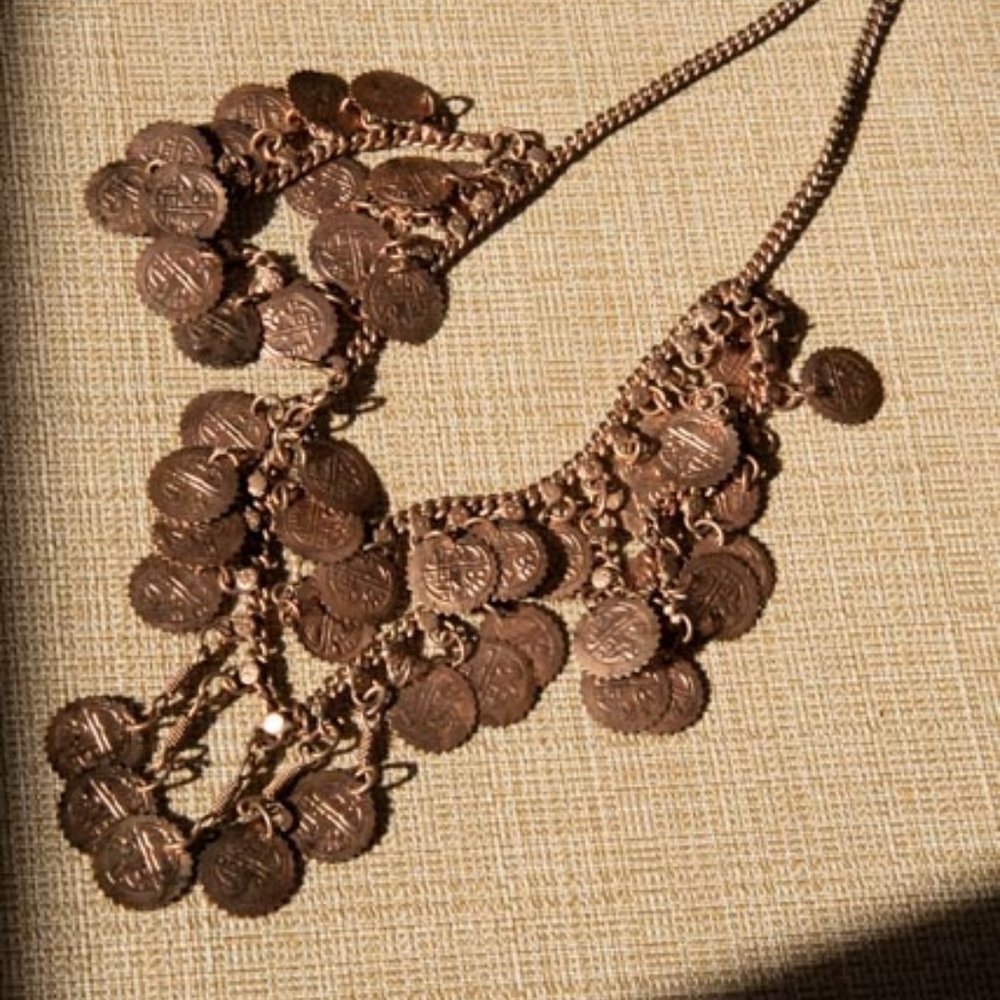 Vintage Style Tribal Arabic Coins Three Circles Copper Necklace
